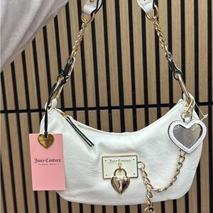 Juicy Couture White Shoulder Bag with Heart Accents